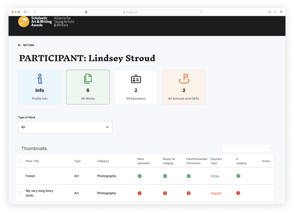 screenshot of dashboard